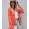Long Sleeve V-Neck Crochet Cardigan Button Loose Sweater 210710290