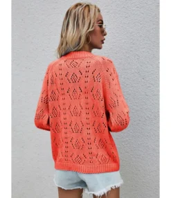 Long Sleeve V-Neck Crochet Cardigan Button Loose Sweater 210710290 -Women Clothing Sales Store 210710290 4