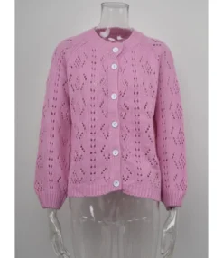 Long Sleeve V-Neck Crochet Cardigan Button Loose Sweater 210710290 -Women Clothing Sales Store 210710290 6