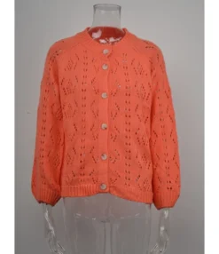 Long Sleeve V-Neck Crochet Cardigan Button Loose Sweater 210710290 -Women Clothing Sales Store 210710290 9