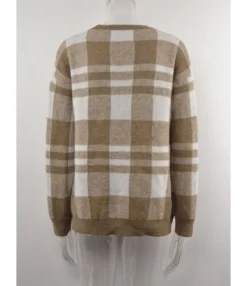 Crew Neck Plaid Pattern Knitted Sweater 210710404 -Women Clothing Sales Store 210710404 7