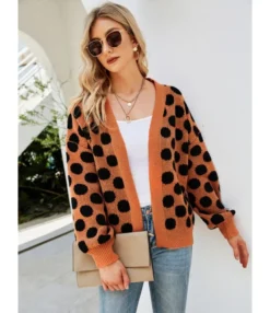V-neck Long Sleeve Dots Knitted Cardigan Sweater 210710444