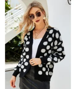 V-neck Long Sleeve Dots Knitted Cardigan Sweater 210710444 -Women Clothing Sales Store 210710444 2