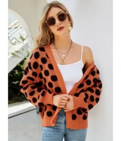 V-neck Long Sleeve Dots Knitted Cardigan Sweater 210710444 -Women Clothing Sales Store 210710444 3