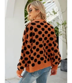 V-neck Long Sleeve Dots Knitted Cardigan Sweater 210710444 -Women Clothing Sales Store 210710444 4