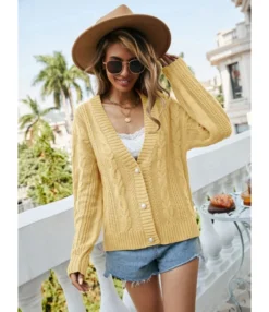 Twist Pattern Pearl Button Detail Jersey Cardigan 210710480