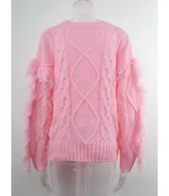 O-neck Fringe Trim Long Sleeve Solid Color Knitted Sweater 210710516 -Women Clothing Sales Store 210710516 11