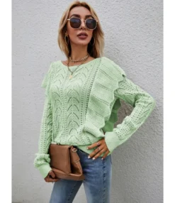 Geometric Fungus Trim Hollow Jersey Sweater 210710517 -Women Clothing Sales Store 210710517 2