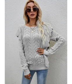 Geometric Fungus Trim Hollow Jersey Sweater 210710517 -Women Clothing Sales Store 210710517 3