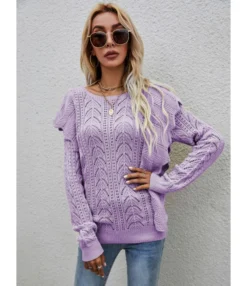 Geometric Fungus Trim Hollow Jersey Sweater 210710517