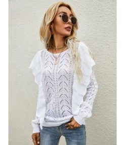 Geometric Fungus Trim Hollow Jersey Sweater 210710517 -Women Clothing Sales Store 210710517 5