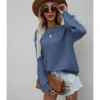 Long Sleeve Crew Neck Button Decor Knit Solid Color Sweater 210710601