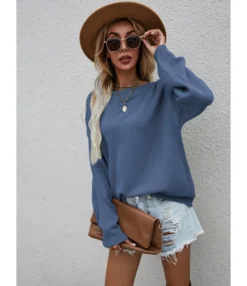 Long Sleeve Crew Neck Button Decor Knit Solid Color Sweater 210710601