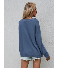 Long Sleeve Crew Neck Button Decor Knit Solid Color Sweater 210710601 -Women Clothing Sales Store 210710601 5