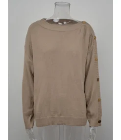 Long Sleeve Crew Neck Button Decor Knit Solid Color Sweater 210710601 -Women Clothing Sales Store 210710601 6
