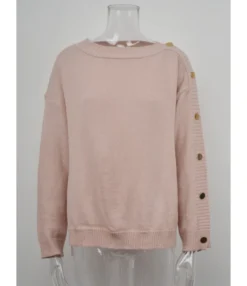 Long Sleeve Crew Neck Button Decor Knit Solid Color Sweater 210710601 -Women Clothing Sales Store 210710601 7
