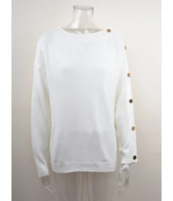 Long Sleeve Crew Neck Button Decor Knit Solid Color Sweater 210710601 -Women Clothing Sales Store 210710601 8