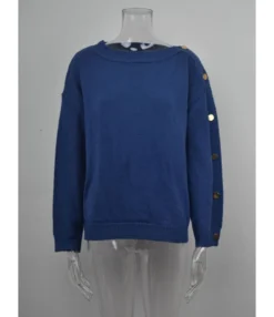 Long Sleeve Crew Neck Button Decor Knit Solid Color Sweater 210710601 -Women Clothing Sales Store 210710601 9