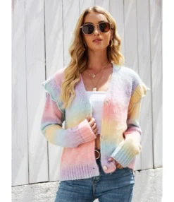 Tie Dye Rainbow Color Knitted Sweater Cardigan 210710607 14 Tie Dye Rainbow Color Knitted Sweater Cardigan 210710607 -Women Clothing Sales Store 210710607 1