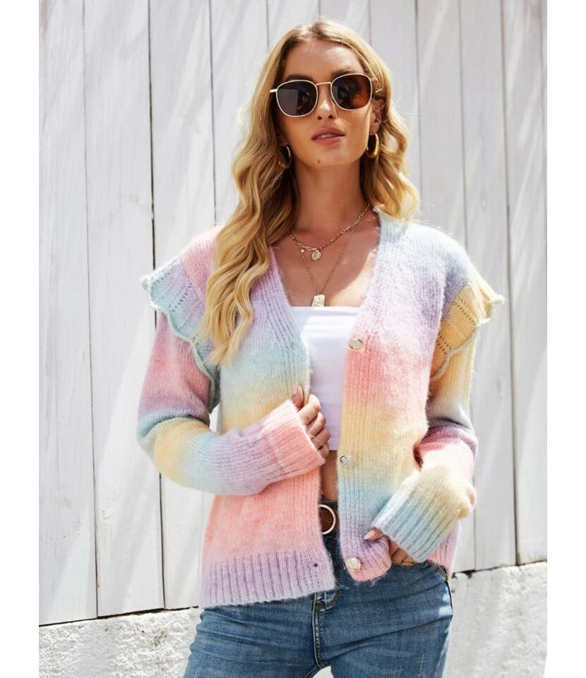 Tie Dye Rainbow Color Knitted Sweater Cardigan 210710607 6 Tie Dye Rainbow Color Knitted Sweater Cardigan 210710607 - Image 6