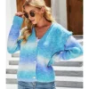 Tie Dye Rainbow Color Knitted Sweater Cardigan 210710607