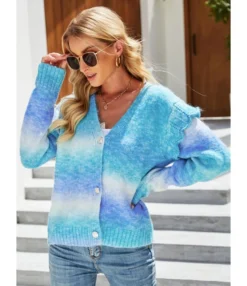 Tie Dye Rainbow Color Knitted Sweater Cardigan 210710607