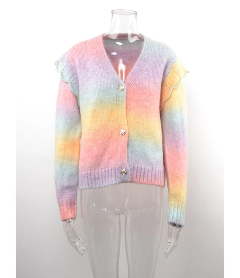 Tie Dye Rainbow Color Knitted Sweater Cardigan 210710607 7 Tie Dye Rainbow Color Knitted Sweater Cardigan 210710607 - Image 7