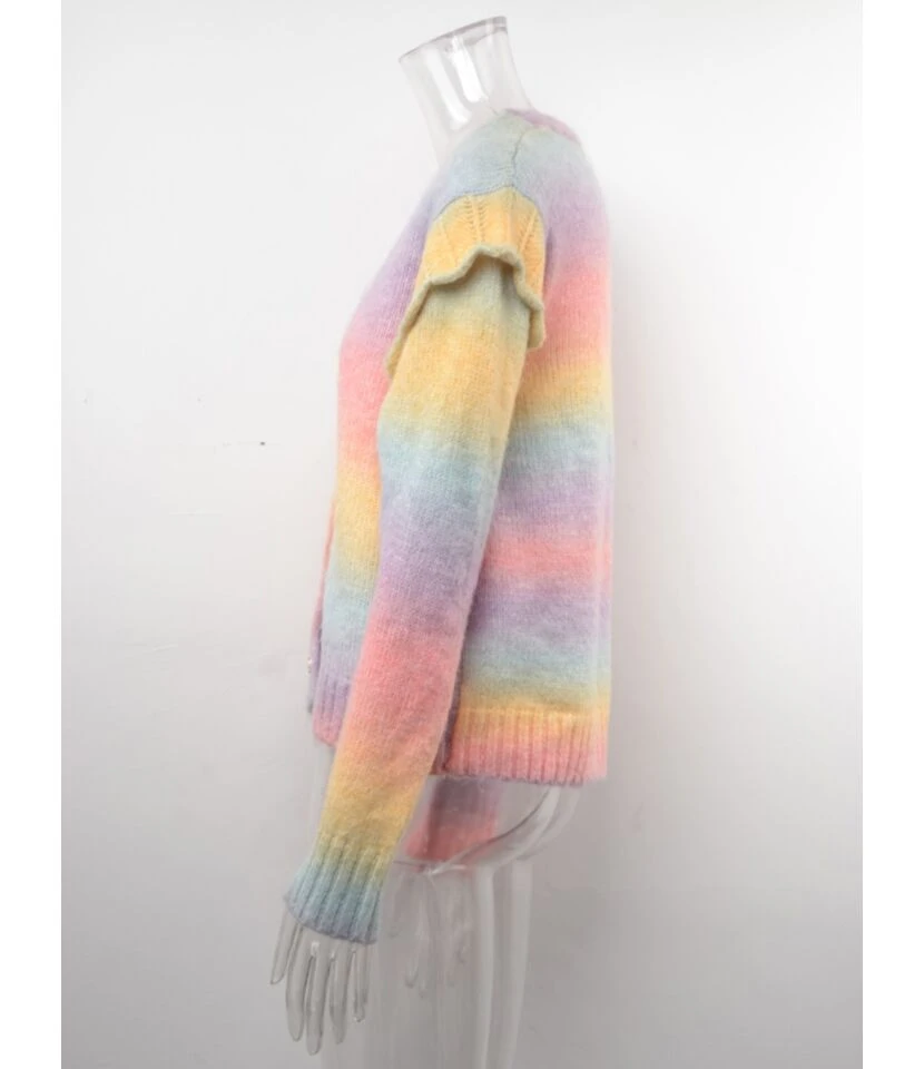 Tie Dye Rainbow Color Knitted Sweater Cardigan 210710607 8 Tie Dye Rainbow Color Knitted Sweater Cardigan 210710607 - Image 8