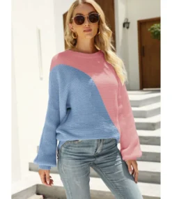 Batwing Sleeve Colorblock Jersey Sweater Blouse 210710662