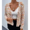 V-neck Long Sleeve Multicolor Short Sweater Cardigan 210710674