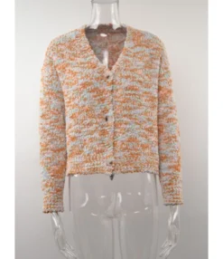 V-neck Long Sleeve Multicolor Short Sweater Cardigan 210710674 12 V-neck Long Sleeve Multicolor Short Sweater Cardigan 210710674 -Women Clothing Sales Store 210710674 4