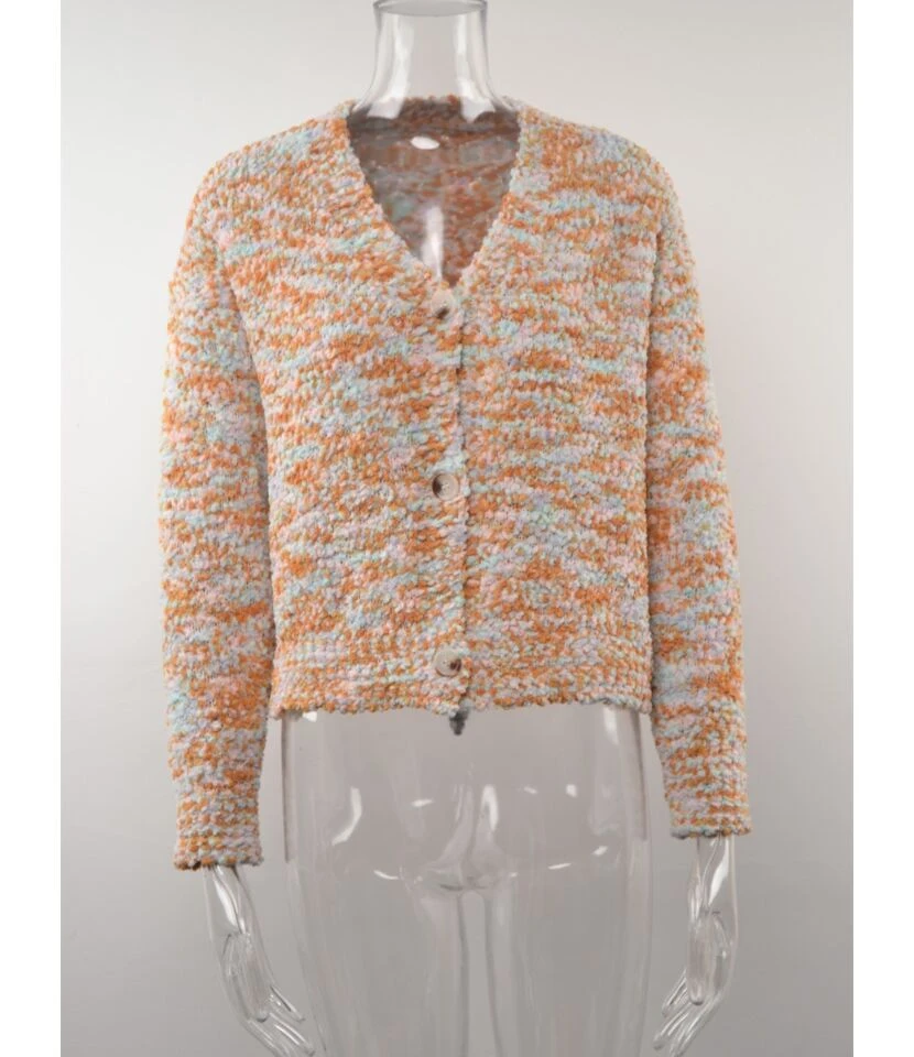 V-neck Long Sleeve Multicolor Short Sweater Cardigan 210710674 5 V-neck Long Sleeve Multicolor Short Sweater Cardigan 210710674 - Image 5