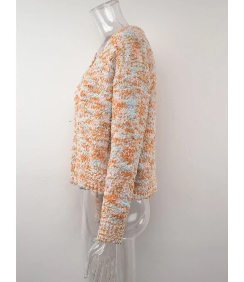 V-neck Long Sleeve Multicolor Short Sweater Cardigan 210710674 6 V-neck Long Sleeve Multicolor Short Sweater Cardigan 210710674 - Image 6