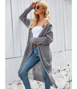 Pockets Detail Jersey Long Hoodie Cardigans 210710675 -Women Clothing Sales Store 210710675 3