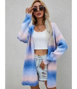 Tie Dye Rainbow Color Pocket Detail Knitted Cardigan 210710694