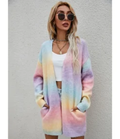 Tie Dye Rainbow Color Pocket Detail Knitted Cardigan 210710694 14 Tie Dye Rainbow Color Pocket Detail Knitted Cardigan 210710694 -Women Clothing Sales Store 210710694 2