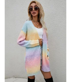 Tie Dye Rainbow Color Pocket Detail Knitted Cardigan 210710694 15 Tie Dye Rainbow Color Pocket Detail Knitted Cardigan 210710694 -Women Clothing Sales Store 210710694 3