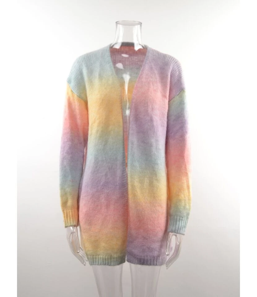 Tie Dye Rainbow Color Pocket Detail Knitted Cardigan 210710694 8 Tie Dye Rainbow Color Pocket Detail Knitted Cardigan 210710694 - Image 8