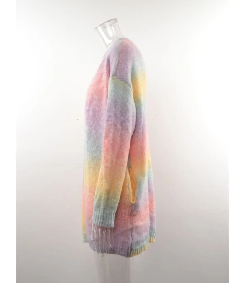 Tie Dye Rainbow Color Pocket Detail Knitted Cardigan 210710694 9 Tie Dye Rainbow Color Pocket Detail Knitted Cardigan 210710694 - Image 9