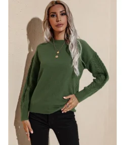 Knitted Long Ribbed Sleeve O-Neck Basic Pullover Sweater 210719186