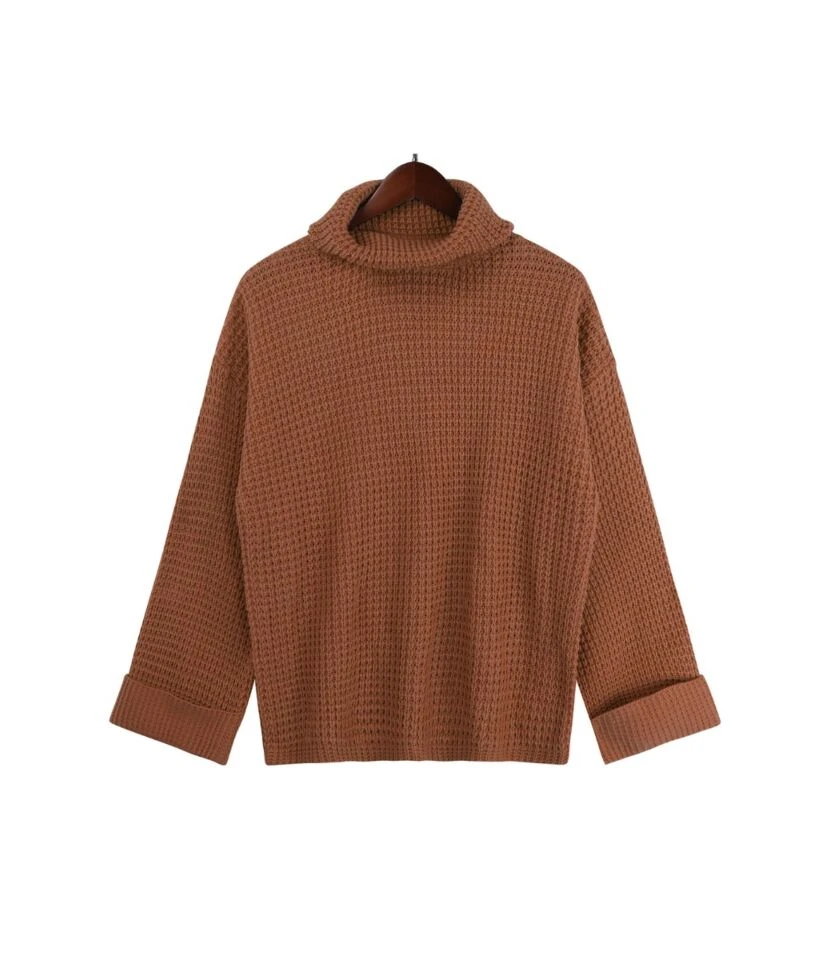 Knitted Loose Turtleneck Autumn Winter Full Sleeves Thick Sweater 210719246 4 Knitted Loose Turtleneck Autumn Winter Full Sleeves Thick Sweater 210719246 - Image 4