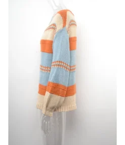 Stripes Color Blocking Knitting Loose Long Sleeve V-neck Sweater 210721428 -Women Clothing Sales Store 210721428 4 1