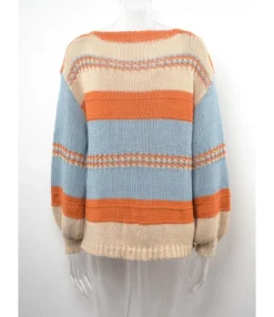 Stripes Color Blocking Knitting Loose Long Sleeve V-neck Sweater 210721428 -Women Clothing Sales Store 210721428 5 1