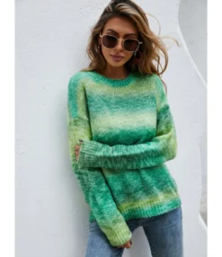 Rainbow Color-block Printted Pullovers Informal Sweater 210721469 -Women Clothing Sales Store 210721469 1