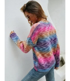 Rainbow Color-block Printted Pullovers Informal Sweater 210721469 -Women Clothing Sales Store 210721469 3