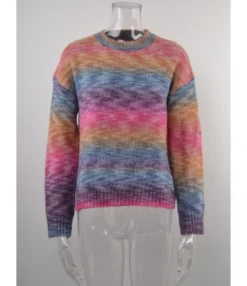 Rainbow Color-block Printted Pullovers Informal Sweater 210721469 -Women Clothing Sales Store 210721469 5