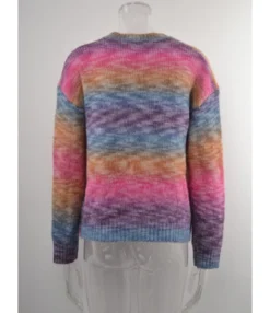 Rainbow Color-block Printted Pullovers Informal Sweater 210721469 -Women Clothing Sales Store 210721469 7