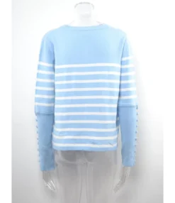 Pinstriped O-neck Ribbed Bottons Cuff Knitted Sweater 210721581 -Women Clothing Sales Store 210721581 4