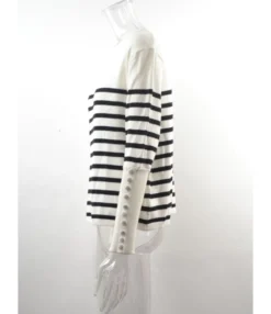 Pinstriped O-neck Ribbed Bottons Cuff Knitted Sweater 210721581 -Women Clothing Sales Store 210721581 6