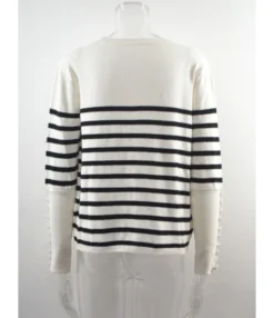 Pinstriped O-neck Ribbed Bottons Cuff Knitted Sweater 210721581 -Women Clothing Sales Store 210721581 7